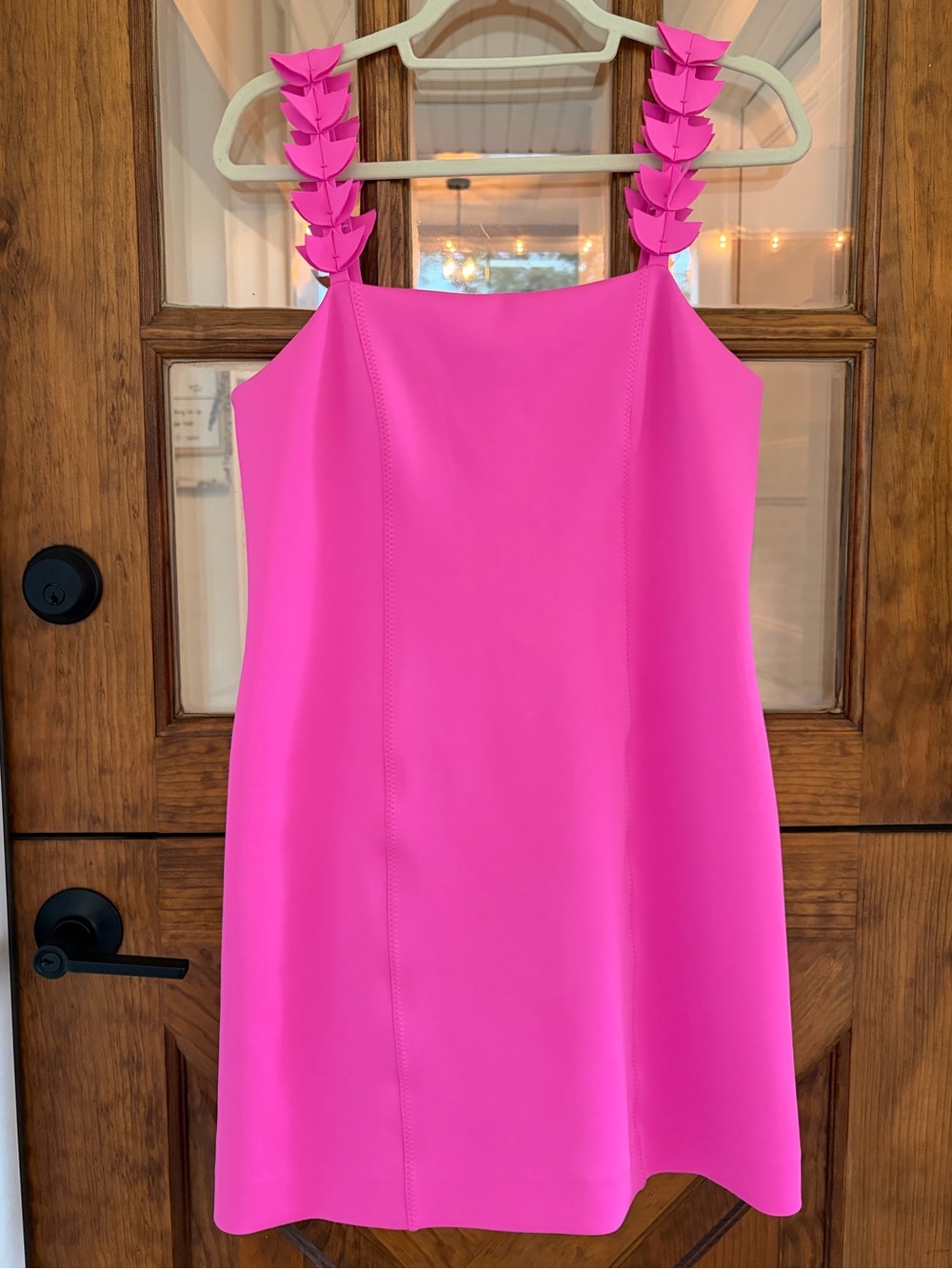 Lilly Pulitzer Hot Pink Sleeveless Dress with Leaf-Strap Detail